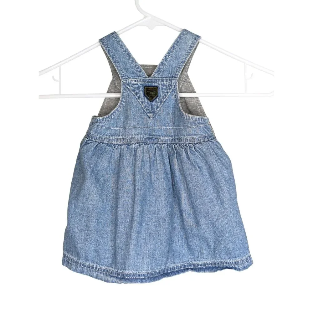 Vintage Baby Gap Y2K Denim Jumper Overall Dress Sz 3-6 Mos Teddy Bear Logo Lined